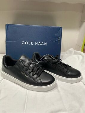 Cole Haan Black Leather Sneakers with White Sole